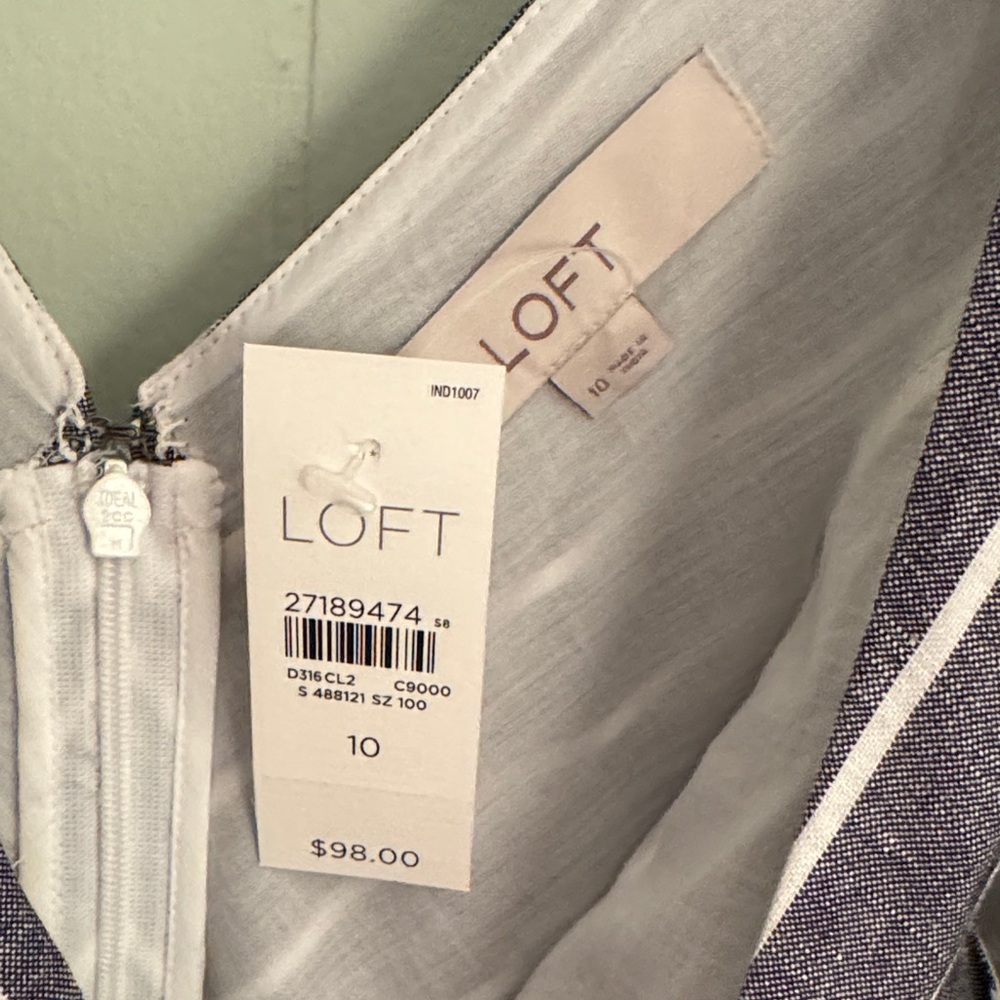 LOFT Charcoal and White Striped Sleeve V Jumpsuit - Picture 3 of 6